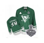 Men's Reebok Pittsburgh Penguins #58 Kris Letang Authentic Green St Patty's Day 2017 Stanley Cup Final NHL Jersey