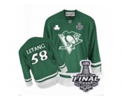 Men's Reebok Pittsburgh Penguins #58 Kris Letang Authentic Green St Patty's Day 2017 Stanley Cup Final NHL Jersey