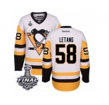 Men's Reebok Pittsburgh Penguins #58 Kris Letang Authentic White Away 2017 Stanley Cup Final NHL Jersey