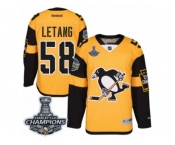 Men's Reebok Pittsburgh Penguins #58 Kris Letang Premier Gold 2017 Stadium Series 2017 Stanley Cup Champions NHL Jersey
