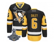 Men's Reebok Pittsburgh Penguins #6 Trevor Daley Authentic Black Gold Third 2017 Stanley Cup Champions NHL Jersey