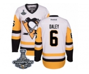 Men's Reebok Pittsburgh Penguins #6 Trevor Daley Premier White Away 2017 Stanley Cup Champions NHL Jersey