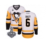 Men's Reebok Pittsburgh Penguins #6 Trevor Daley Premier White Away 2017 Stanley Cup Final NHL Jersey