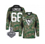Men's Reebok Pittsburgh Penguins #66 Mario Lemieux Authentic Camo Veterans Day Practice 2017 Stanley Cup Final NHL Jersey