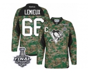 Men's Reebok Pittsburgh Penguins #66 Mario Lemieux Authentic Camo Veterans Day Practice 2017 Stanley Cup Final NHL Jersey
