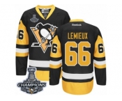 Men's Reebok Pittsburgh Penguins #66 Mario Lemieux Premier Black Gold Third 2017 Stanley Cup Champions NHL Jersey