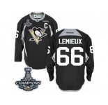 Men's Reebok Pittsburgh Penguins #66 Mario Lemieux Premier Black Practice 2017 Stanley Cup Champions NHL Jersey