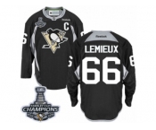 Men's Reebok Pittsburgh Penguins #66 Mario Lemieux Premier Black Practice 2017 Stanley Cup Champions NHL Jersey