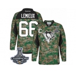 Men's Reebok Pittsburgh Penguins #66 Mario Lemieux Premier Camo Veterans Day Practice 2017 Stanley Cup Champions NHL Jersey