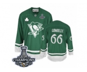 Men's Reebok Pittsburgh Penguins #66 Mario Lemieux Premier Green St Patty's Day 2017 Stanley Cup Champions NHL Jersey