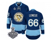 Men's Reebok Pittsburgh Penguins #66 Mario Lemieux Premier Navy Blue Third Vintage 2017 Stanley Cup Final NHL Jersey