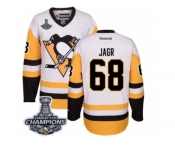 Men's Reebok Pittsburgh Penguins #68 Jaromir Jagr Premier White Away 2017 Stanley Cup Champions NHL Jersey