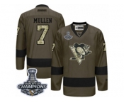Men's Reebok Pittsburgh Penguins #7 Joe Mullen Premier Green Salute to Service 2017 Stanley Cup Champions NHL Jersey