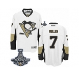 Men's Reebok Pittsburgh Penguins #7 Joe Mullen Premier White Away 2017 Stanley Cup Champions NHL Jersey