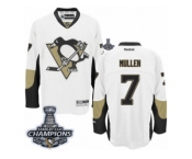 Men's Reebok Pittsburgh Penguins #7 Joe Mullen Premier White Away 2017 Stanley Cup Champions NHL Jersey