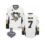 Men's Reebok Pittsburgh Penguins #7 Joe Mullen Premier White Away 2017 Stanley Cup Final NHL Jersey