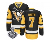 Men's Reebok Pittsburgh Penguins #7 Paul Martin Authentic Black Gold Third 2017 Stanley Cup Final NHL Jersey