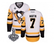 Men's Reebok Pittsburgh Penguins #7 Paul Martin Authentic White Away 2017 Stanley Cup Final NHL Jersey