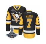 Men's Reebok Pittsburgh Penguins #7 Paul Martin Premier Black Gold Third 2017 Stanley Cup Champions NHL Jersey