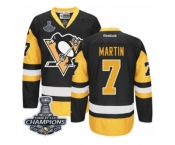 Men's Reebok Pittsburgh Penguins #7 Paul Martin Premier Black Gold Third 2017 Stanley Cup Champions NHL Jersey