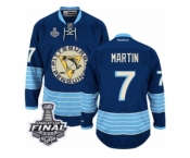 Men's Reebok Pittsburgh Penguins #7 Paul Martin Premier Navy Blue Third Vintage 2017 Stanley Cup Final NHL Jersey