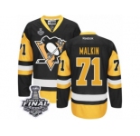 Men's Reebok Pittsburgh Penguins #71 Evgeni Malkin Authentic Black Gold Third 2017 Stanley Cup Final NHL Jersey