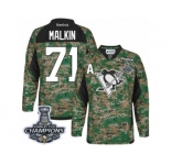 Men's Reebok Pittsburgh Penguins #71 Evgeni Malkin Authentic Camo Veterans Day Practice 2017 Stanley Cup Champions NHL Jersey