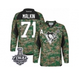 Men's Reebok Pittsburgh Penguins #71 Evgeni Malkin Authentic Camo Veterans Day Practice 2017 Stanley Cup Final NHL Jersey