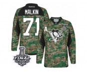 Men's Reebok Pittsburgh Penguins #71 Evgeni Malkin Authentic Camo Veterans Day Practice 2017 Stanley Cup Final NHL Jersey
