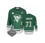 Men's Reebok Pittsburgh Penguins #71 Evgeni Malkin Authentic Green St Patty's Day 2017 Stanley Cup Final NHL Jersey