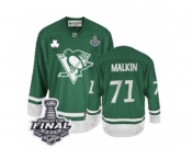 Men's Reebok Pittsburgh Penguins #71 Evgeni Malkin Authentic Green St Patty's Day 2017 Stanley Cup Final NHL Jersey