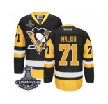Men's Reebok Pittsburgh Penguins #71 Evgeni Malkin Premier Black Gold Third 2017 Stanley Cup Champions NHL Jersey