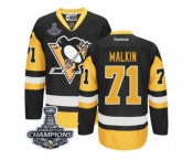 Men's Reebok Pittsburgh Penguins #71 Evgeni Malkin Premier Black Gold Third 2017 Stanley Cup Champions NHL Jersey