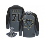 Men's Reebok Pittsburgh Penguins #71 Evgeni Malkin Premier Charcoal Cross Check Fashion 2017 Stanley Cup Champions NHL Jersey
