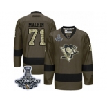 Men's Reebok Pittsburgh Penguins #71 Evgeni Malkin Premier Green Salute to Service 2017 Stanley Cup Champions NHL Jersey