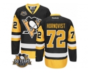 Men's Reebok Pittsburgh Penguins #72 Patric Hornqvist Authentic Black Gold Third 50th Anniversary Patch NHL Jersey