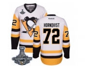 Men's Reebok Pittsburgh Penguins #72 Patric Hornqvist Premier White Away 2017 Stanley Cup Champions NHL Jersey