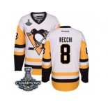 Men's Reebok Pittsburgh Penguins #8 Mark Recchi Premier White Away 2017 Stanley Cup Champions NHL Jersey