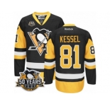 Men's Reebok Pittsburgh Penguins #81 Phil Kessel Authentic Black Gold Third 50th Anniversary Patch NHL Jersey