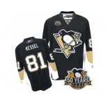 Men's Reebok Pittsburgh Penguins #81 Phil Kessel Authentic Black Home 50th Anniversary Patch NHL Jersey
