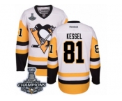 Men's Reebok Pittsburgh Penguins #81 Phil Kessel Authentic White Away 2017 Stanley Cup Champions NHL Jersey