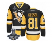 Men's Reebok Pittsburgh Penguins #81 Phil Kessel Premier Black Gold Third 2017 Stanley Cup Champions NHL Jersey