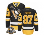 Men's Reebok Pittsburgh Penguins #87 Sidney Crosby Authentic Black Gold Third 50th Anniversary Patch NHL Jersey