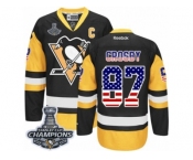 Men's Reebok Pittsburgh Penguins #87 Sidney Crosby Authentic Black Gold USA Flag Fashion 2017 Stanley Cup Champions NHL Jersey
