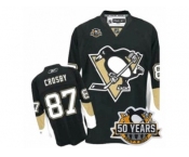 Men's Reebok Pittsburgh Penguins #87 Sidney Crosby Authentic Black Home 50th Anniversary Patch NHL Jersey