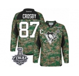 Men's Reebok Pittsburgh Penguins #87 Sidney Crosby Authentic Camo Veterans Day Practice 2017 Stanley Cup Final NHL Jersey