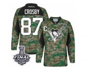 Men's Reebok Pittsburgh Penguins #87 Sidney Crosby Authentic Camo Veterans Day Practice 2017 Stanley Cup Final NHL Jersey