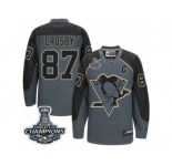 Men's Reebok Pittsburgh Penguins #87 Sidney Crosby Authentic Charcoal Cross Check Fashion 2017 Stanley Cup Champions NHL Jersey