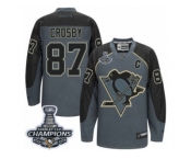 Men's Reebok Pittsburgh Penguins #87 Sidney Crosby Authentic Charcoal Cross Check Fashion 2017 Stanley Cup Champions NHL Jersey