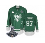 Men's Reebok Pittsburgh Penguins #87 Sidney Crosby Authentic Green St Patty's Day 2017 Stanley Cup Champions NHL Jersey